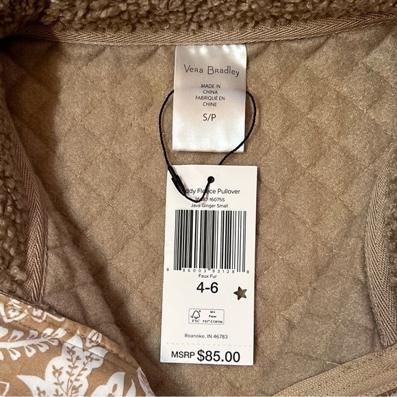 Vera Bradley Women’s Teddy Fleece‎ Pullover with Kangaroo Pocket NWT Sz S (4-6) - Picture 5 of 12